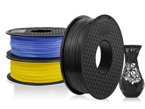 3 Pack PLA 3D Printer Filament 1.75mm, PLA Filament Bundl, Dimensional Accuracy +/- 0.02mm, 1kg Spool(2.2lbs) x 3, Fit Most FDM Printer(black+blue+yellow- 3 Pack)