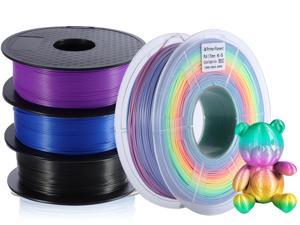4 Pack PLA PRO(PLA+) Filament 1.75mm 3D Printer Consumables,1kg Spool (2.2lbs)x4, PLA+ Dimensional Accuracy +/- 0.02mm, Fit Most FDM Printer (rainbow+black+blue+purple - 4 Pack)