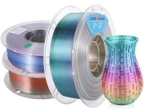 3 Pack Silk Shiny PLA Filament,Lurkwolfer Multi Color Fast Change Rainbow 1.75mm +/-0.02mm,1kg/2.2lbs 3D Printing Material,Support for FDM 3D Printer(3 Pack-sunset+universe+bluesky)