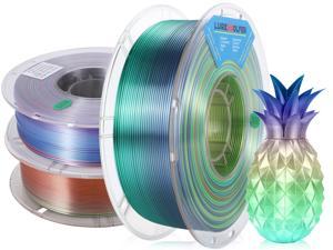 3 Pack Silk Shiny PLA Filament,Lurkwolfer Multi Color Fast Change Rainbow 1.75mm +/-0.02mm,1kg/2.2lbs 3D Printing Material,Support for FDM 3D Printer(3 Pack-sunset+universe+greenforest)