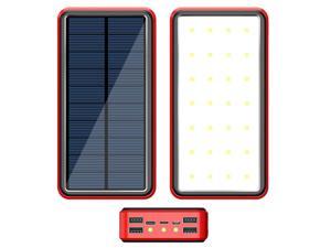 Solar Charger Power Bank,Lurkwolfer 30000mAh Portable Charger with 4 USB 2.4A Outputs, External Battery Pack with Ultra Bright LED Flashlights Phone Chargers for Phone