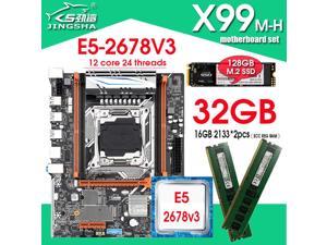 JINGSHA X99 motherboard combos with Xeon E5 2678V3 LGA2011-3 CPU 2pcs X 16GB =32GB REG ECC DDR4 memory  NVME 128GB M.2
