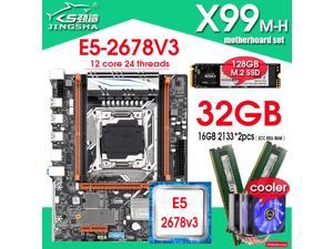 JINGSHA X99 motherboard combos with Xeon E5 2678V3 LGA2011-3 CPU 2pcs X 16GB =32GB REG ECC DDR4 memory  NVME 128GB M.2 COOLER