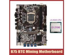 B75 BTC Mining Motherboard+I3 2100 CPU LGA1155 8XPCIE USB Adapter Support 2XDDR3 MSATA B75 USB BTC Miner Motherboard