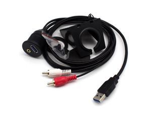 1m USB 3.0 and 2 RCA to USB and 3.5mm Female Flush Mount, Dash Mount, Panel Mount Cable For Car, Boat