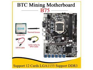 B75 ETH Mining Motherboard 12PCIE To USB With G540 CPU+SATA 15Pin To 6Pin Cable LGA1155 Supports DDR3 B75 USB BTC Mining