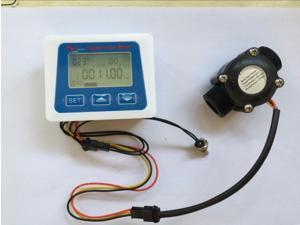 G3/4" Plastic Flow Sensor +LCD Display Digital Meter Temperature Measuring Litre Gal