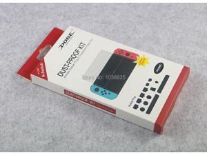 10sets/lot For Nintend Switch NS Dust Proof Pack Kits Dust Cover Mesh Jack Stopper Pack Kits+Tempered Glass Screen film