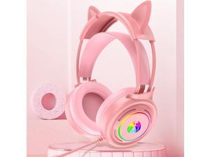 Pink Gaming Headphones For Girl Kid PC Stereo Gaming Headset Over Cat Ear Shaped RGB LED Gaming Headphones with Mic 2022