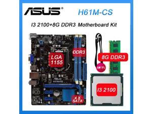 LGA 1155 Motherboard set ASUS H61M-CS Motherboard kit with intel Core I3 2100 and DDR3 DIMM 8G Intel H61 Micro ATX SATA 2