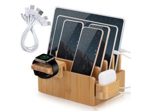 BambuMate Charging Station for Multiple Devices, Desktop Docking Station Holder Organizer Compatible with Airpods, iPhone, iPod, Apple Watch (6 Charge Sync Cables, No Charger HUB)