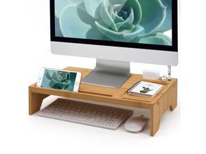 BambuMate Bamboo Monitor Stand Riser, Wood Desk Organizer Storage,  Computer Stand Storage for Laptop, Tablet, Cellphone, Keyboard, Printer and More (17”L X 9.8”W X 4”H )