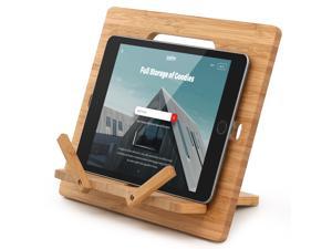 BambuMate Bamboo Cell Phone Tablet Stand Holder, Desktop Smart Phone Stand Holder Dock Compatible with Kindle, Tablet , Smartphones (Support up to 13”)