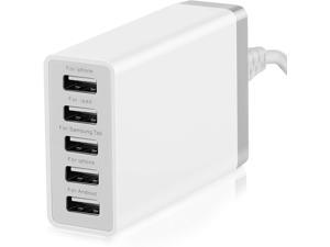 5-Port USB Charging Stations for Multiple Devices, Multi Port USB Wall Charger 40W 8A, Desktop Multi USB Wall Charger Compatible with Tablet, Phone, Android Phone and All USB Port Devices - White