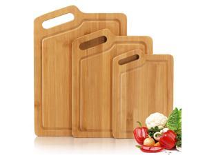 BambuMate Bamboo Cutting Board with Juice Groove & Handle (3 Pieces), Kitchen Organic Chopping Board Meat (Butcher Block) Cheese and Vegetables as Serving Tray