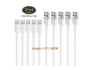 5Pack USB-A to Lightning Cable, Heavy-Duty USB Sync / Charge Cable,
Lightning Connector to USB Cable for iPhone / iPod / iPad - White, 1-ft.(0.3m)