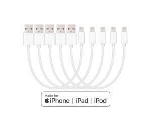 USB-A to Lightning Cable Cord, MFi Certified Charger for Apple iPhone, iPad, Charging Cables 5 Pack - White, 1-Ft / 30CM Length