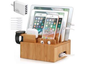 Bamboo Charging Station for Multiple Devices (Included 5 Port USB Charger, 6 Pack Charge & Sync Cable, Watch&Earbuds Stand), Desktop Docking Station Compatible with Smartphone, Tablet, Watch&Earbuds Bamboo Charging Station for Multiple Devices (Included 5 Port USB Charger, 6 Pack Charge & Sync Cable, Watch&Earbuds Stand), Desktop Docking Station Compatible with Smartphone, Tablet, Watch&Earbuds