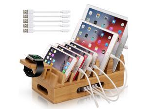 Bamboo Charging Station for Multiple Device with 5 x Charge Cable, Watch Stand (No Power Supply), Wood Docking Stand Electronic Organizer for Multiple Devices, Phones, Tablets, Laptop and More Bamboo Charging Station for Multiple Device with 5 x Charge Cable, Watch Stand (No Power Supply), Wood Docking Stand Electronic Organizer for Multiple Devices, Phones, Tablets, Laptop and More