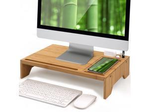 Bamboo Monitor Stand Riser for Desk Organizer, Office Wood Desktop Stand Storage for Computer, Laptop, PC, Printer, Notebook