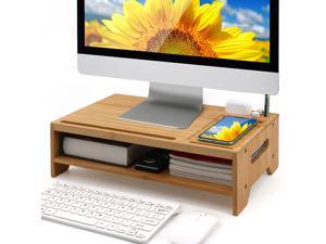 Bamboo Monitor Stand Riser for Desktop Organizer, Wood 2 Tiers Computer Stand Storage for Laptop, Tablet, Cellphone, Keyboard, Printer and More Bamboo Monitor Stand Riser for Desktop Organizer, Wood 2 Tiers Computer Stand Storage for Laptop, Tablet, Cellphone, Keyboard, Printer and More