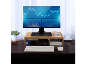 Bamboo Monitor Stand Riser - Bamboo Desk Monitor Storage Organizer for Home and Office Computer Desk Laptop Printer TV Cellphone Stand Desktop Container