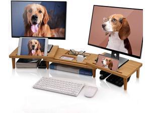 Wooden Monitor Stand Riser, Adjustable Bamboo Riser Stand for Laptop, Large Dual Monitor Stand for Computer Screens, Bamboo Riser Supports for Monitors, Printers, Laptops or TVs (Natural) Wooden Monitor Stand Riser, Adjustable Bamboo Riser Stand for Laptop, Large Dual Monitor Stand for Computer Screens, Bamboo Riser Supports for Monitors, Printers, Laptops or TVs (Natural)
