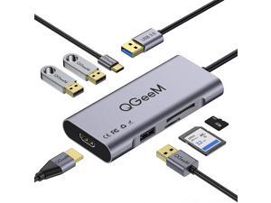 QGeeM USB to HDMI Adapter, 7-in-1 USB Hub 3.0 with HDMI 1080p,3 USB Ports,USB-C Data Port,SD/Micro Card Reader, Compatible with Windows, Android (Not Support Linux, Vista, Chrome)