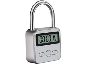 Metal Timer Lock, LCD Display Multi-Function Electronic Time, 99 Hours Max Timing, USB Rechargeable Timer Padlock(Silver)