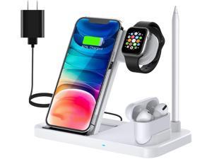 Wireless Charger, 4 in 1 Fast Wireless Charging Station 18W Charging Stand Compatible with Apple Watch AirPods 1/2/Pro iPhone 13/13 Pro/12/12 Pro/SE/11/11pro/X/XS/XR/Xs Max/8/8 Plus White