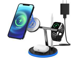 Magnetic Wireless Charging Station, KOOPAO 4 in 1 Fast Charger Dock Stand Compatible with iPhone 12/13,Pro, Pro Max, Mini, iWatch 7/6/SE/5/4/3/2, AirPods 2/ Pro, 1ST Pencil (with QC 3.0 Adapter)