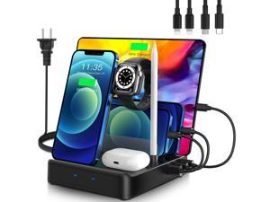 7 in 1 Charging Station for Multiple Devices, 78W Charging Dock Multi USB Charger Station Compatible with iPhone13/12/S22/iPad/Cell Phone/Tablets/AirPods/iWatch/Apple Pencil (with 4 Short Cables)