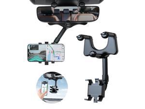 2022 Rearview Mirror Phone Holder for Car - Rotatable and Retractable Car Phone Holder, Multifunctional 360° Rear View Mirror Phone Holder Suitable for All Mobile Phones and All Car