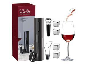 ZJZ Electric Wine Opener Set, Battery Operated Wine Opener Kit, Rechargeable Wine Bottle Opener, Wine Opener Gift Set with Foil Cutter, Vacuum Wine Stopper and Aerator Pourer (4Pcs Ice Cubes)