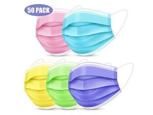 ZJZ 5 Colors 50pcs Face Mask Disposable Face Mask for Men & Women 3ply Ear Loop Masks for Adults