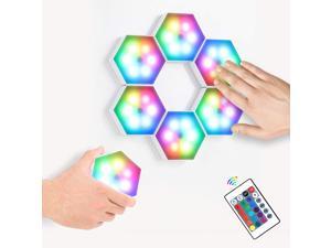 6Pcs Splicing RGB Lights, Smart Hexagonal Touch Sensitive Modular Wall Lights Creative DIY Magnetic Attraction Geometry Night Lamp for Home Decor, Gift, Camping