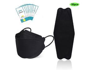 50pcs Face Mask Adults Fish Mouth Type 3D 4-Ply Layer Filter Non-Woven Fabric Facemask Face Protective Mask Unisex-Adults (Black)
