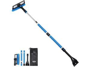 AstroAI 62.4" Ice Scraper and Snow Brush with Squeegee, Extendable,Detachable Pivoting,Anti Scratch,Soft Bristle Head,Durable Aluminum Body,Car or SUV Window & Windshield Tool(Blue)