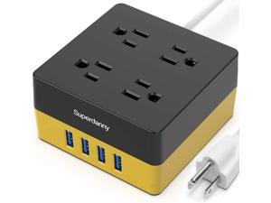 SUPERDANNY Surge Protector USB Power Bar Desktop Charging Station 2400W 10A with 4 Widely Spaced Outlets & 4 Smart USB Ports, 5ft Heavy-Duty Extension Cord for Home, Office, Hotel, Dorm