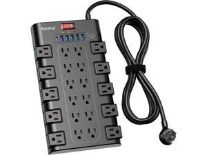 SUPERDANNY Power Strip Surge Protector with 22 AC Outlets and 6 USB Charging Ports 2100 Joules 65Ft Flat Plug