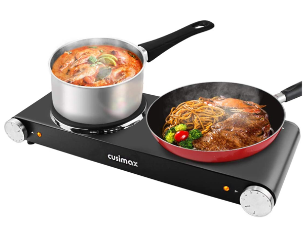 Hot Plate, CUSIMAX 1800W Double Burner, Cast Iron Hot Plates, Electric  Cooktop, Hot Plate Cooking Portable Electric Double Hot Plate, Stainless  Steel