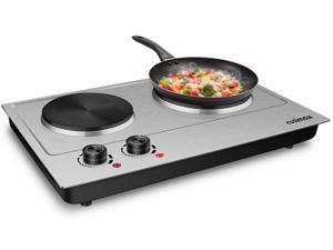 GIVENEU Electric Double Burner Hot Plate for Cooking, 1800W Portable  Electric Stove, 6 Speed Adjustable Thermostats, Stainless Steel Hot Plate  for Kitchen, Dorm and Camping 