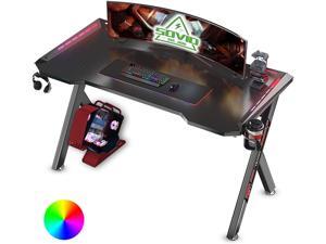 SOViD Gaming Desk with LED RGB Lights 47 Inch PC Computer Desk Y Shaped Gamer Setup Accessories for Sons' Gift Game Table Gamer Handle Rack Cup Holder & Headphone Hook Black SOViD Gaming Desk with LED RGB Lights 47 Inch PC Computer Desk Y Shaped Gamer Setup Accessories for Sons' Gift Game Table Gamer Handle Rack Cup Holder & Headphone Hook Black