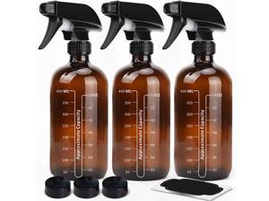 3Pack Empty Amber Glass Spray Bottles 16 oz ULG Boston Round Scale Bottle Refillable Container Heavy Duty Trigger Sprayer with Mist and Stream Settings for Essential Oils, Cleaning Products
