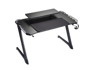 2-Tier 48 Inch Ergonomic Gaming Desk Z-shaped Racing Style PC Computer Office Table with Cup Holder, Controller Rack and Headphone Hook