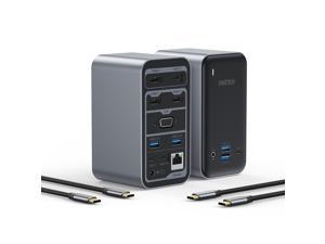 USB C Docking Station, CHOETECH 15 in 1 Multiple Display Type C Hub Quadruple Displays for MacBook and Windows with 100W PD Input, 4K HDMI, VGA, 4 USB-A and 1 USB-C Ports, Ethernet, 3.5mm Audio Jack