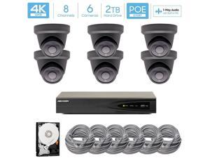 Hikvision 8 Channel 8MP IP Audio Night Vision PoE NVR Home Security CCTV Camera Video Surveillance System with 6 x Wired Outdoor 4K PoE Security Turret Cameras, 8-CH NVR Security System, 2TB