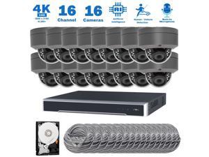 Hikvision 16 Channel 8MP IP Audio AI Night Vision PoE NVR Home Security CCTV Camera Video Surveillance System with 16 x Wired Outdoor 4K PoE Security Dome Cameras, 16-CH NVR Security System, 4TB