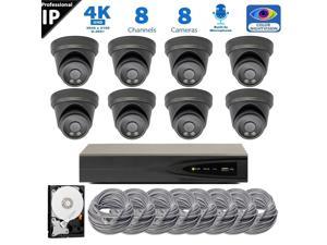 Hikvision 8 Channel 8MP IP Audio AI Color Night Vision PoE NVR Home Security CCTV Camera Video Surveillance System with 8 x Wired Outdoor 4K PoE Security Turret Cameras, 8-CH NVR Security System, 2TB