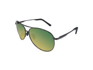Macro Giant Classic Drop Shape Sunglasses, Gun Black Color Frame, Yellow-green Lens, Polarized, 100% UV Protection, UV 400 With Case, Military Style, Al-Mg